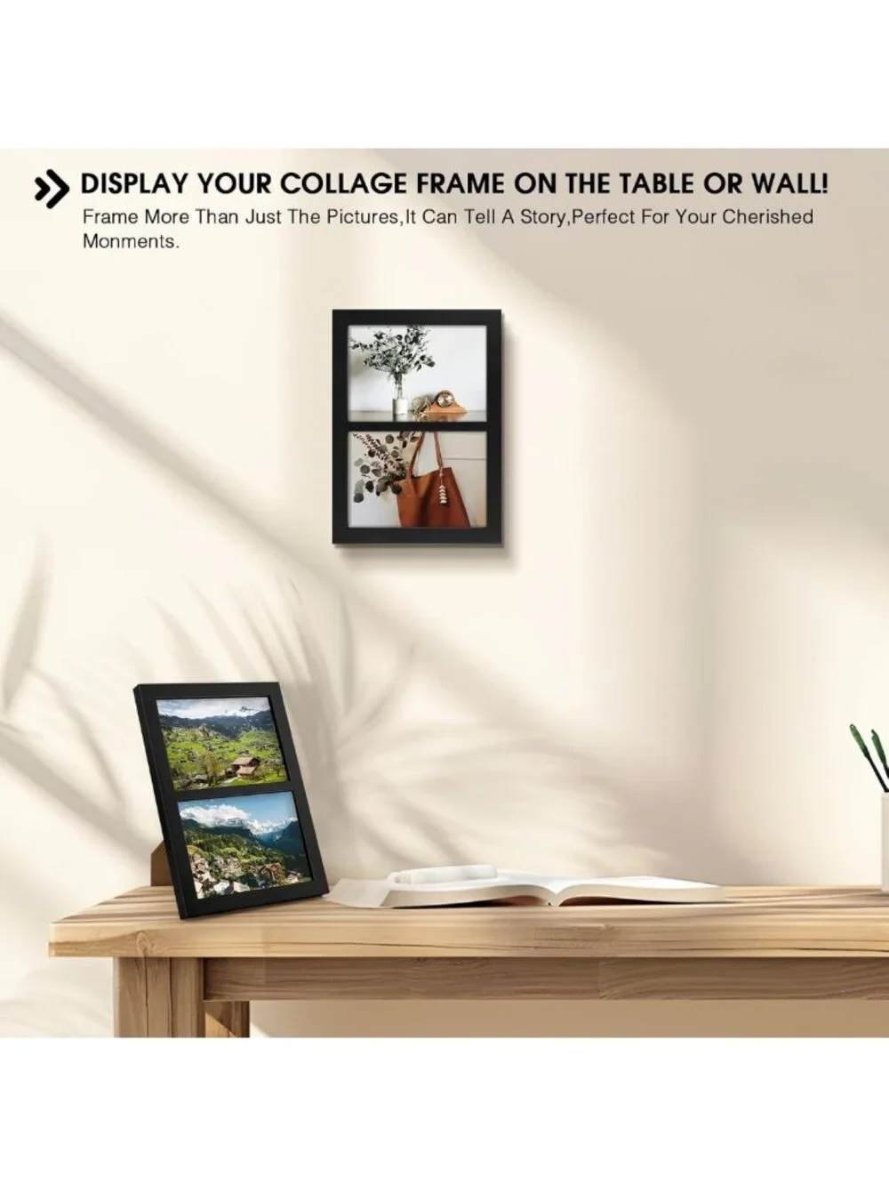 Elegant 5x7 Double Picture Frame for Two Photos - Stylish Black Home Decor